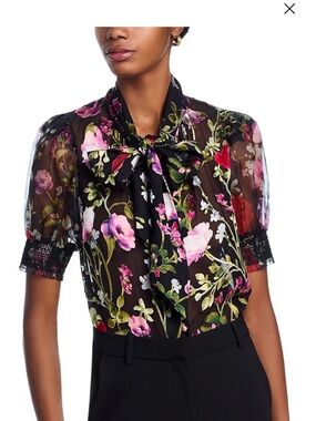 Alice + Olivia Brantley Tie Neck Blouse